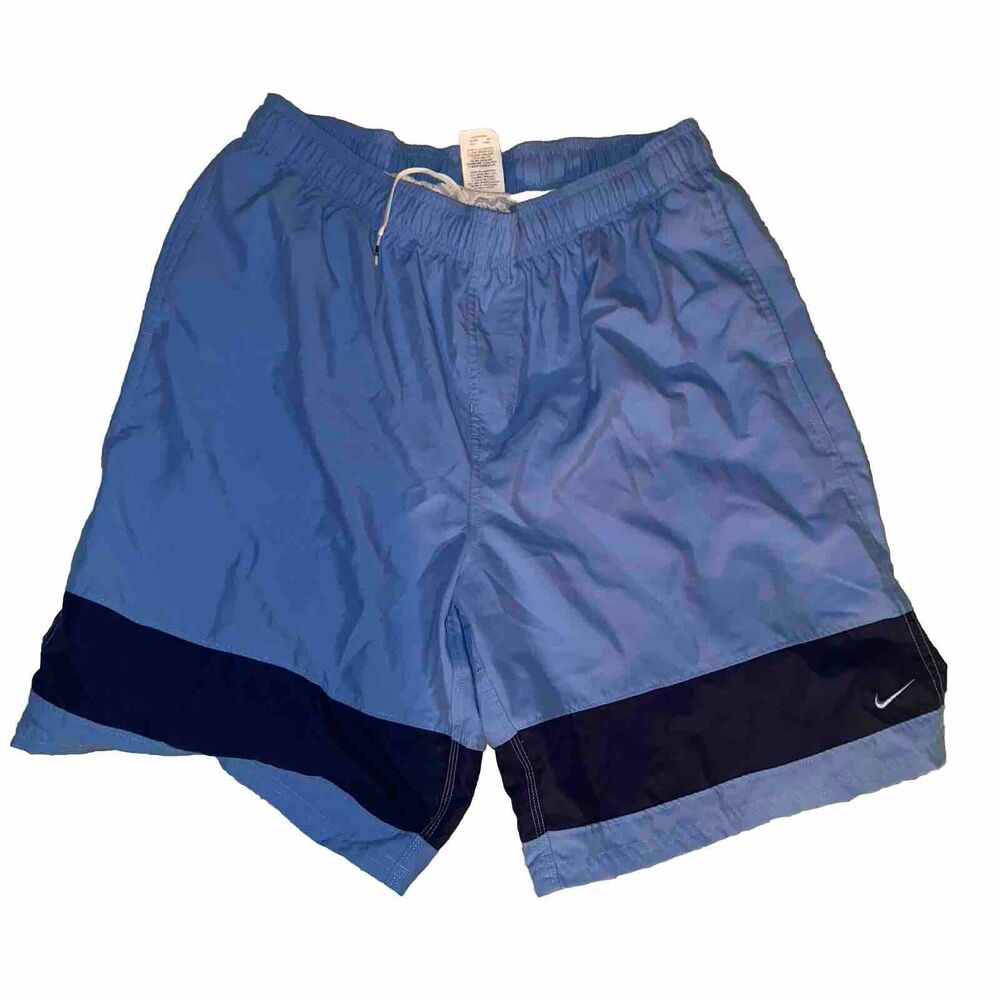 Nike‎ Swim Trunks Board Shorts Drawstring Men Sz Large Blue UNC Vintage